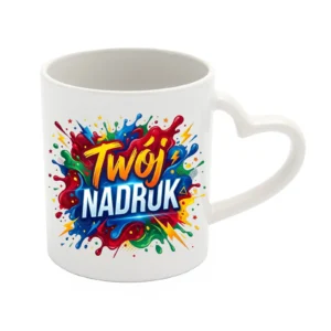 KUBEK BIAŁY SERCE UCHO 330 ML Z NADRUKIEM
