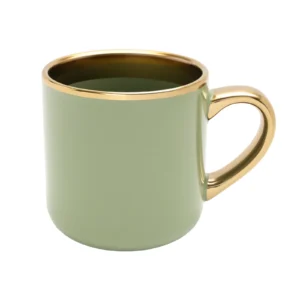 KUBEK ELEGANT SZEROKI ZIELONY RANT I UCHO ZŁOTY METALIC 400 ML