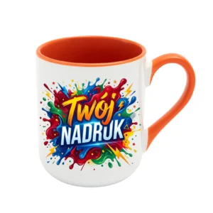 KUBEK BIAŁY COFFEE, WNĘTRZE I UCHO POMARAŃCZOWE 330 ML Z NADRUKIEM