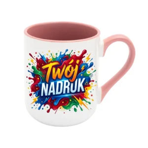 KUBEK BIAŁY COFFEE, WNĘTRZE I UCHO RÓŻOWE 330 ML Z NADRUKIEM