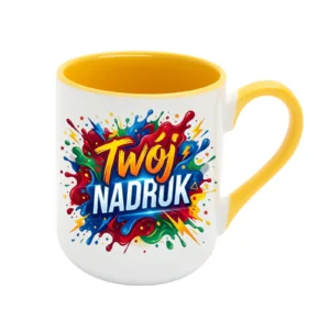 KUBEK BIAŁY COFFEE, WNĘTRZE I UCHO ŻÓŁTE 330 ML Z NADRUKIEM