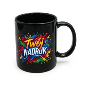 KUBEK CZARNY Z BIAŁĄ RAMKĄ 330 ML Z NADRUKIEM