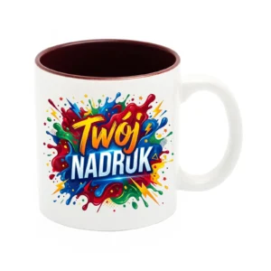 KUBEK BIAŁY, WNĘTRZE BORDOWE 330 ML Z NADRUKIEM