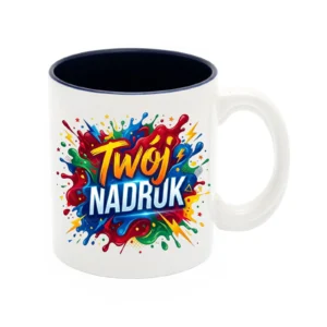 KUBEK BIAŁY, WNĘTRZE GRANATOWE 330 ML Z NADRUKIEM