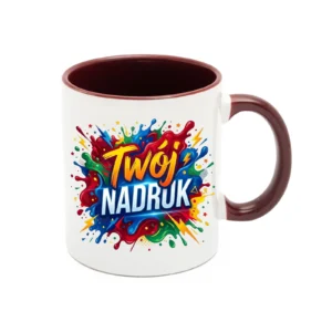 KUBEK BIAŁY, WNĘTRZE I UCHO BORDOWE 330 ML Z NADRUKIEM