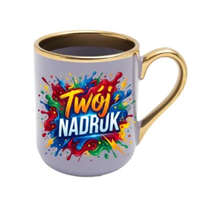 KUBEK ELEGANT FIOLETOWY, RANT I UCHO ZŁOTY METALIC 330 ML Z NADRUKIEM